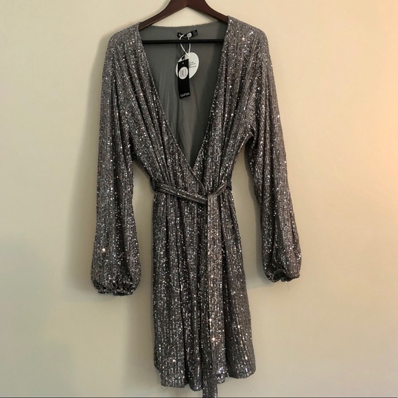 Boohoo Sequin Dress Kimono Wrap Dress Size 12 - Picture 1 of 8